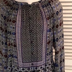 Lucky Brand Blue and Black Patterned Blouse